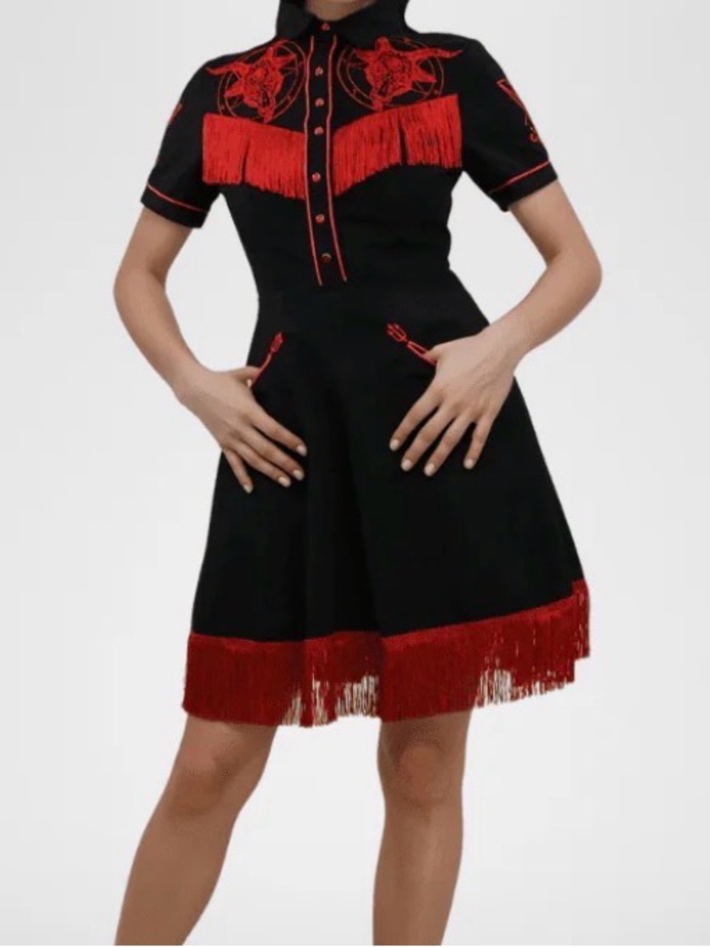 NWT WESTERN EVIL YALLTERNATIVE BAPHOMET EMBROIDERED TASSLE DRESS SZ 3X - Picture 11 of 11